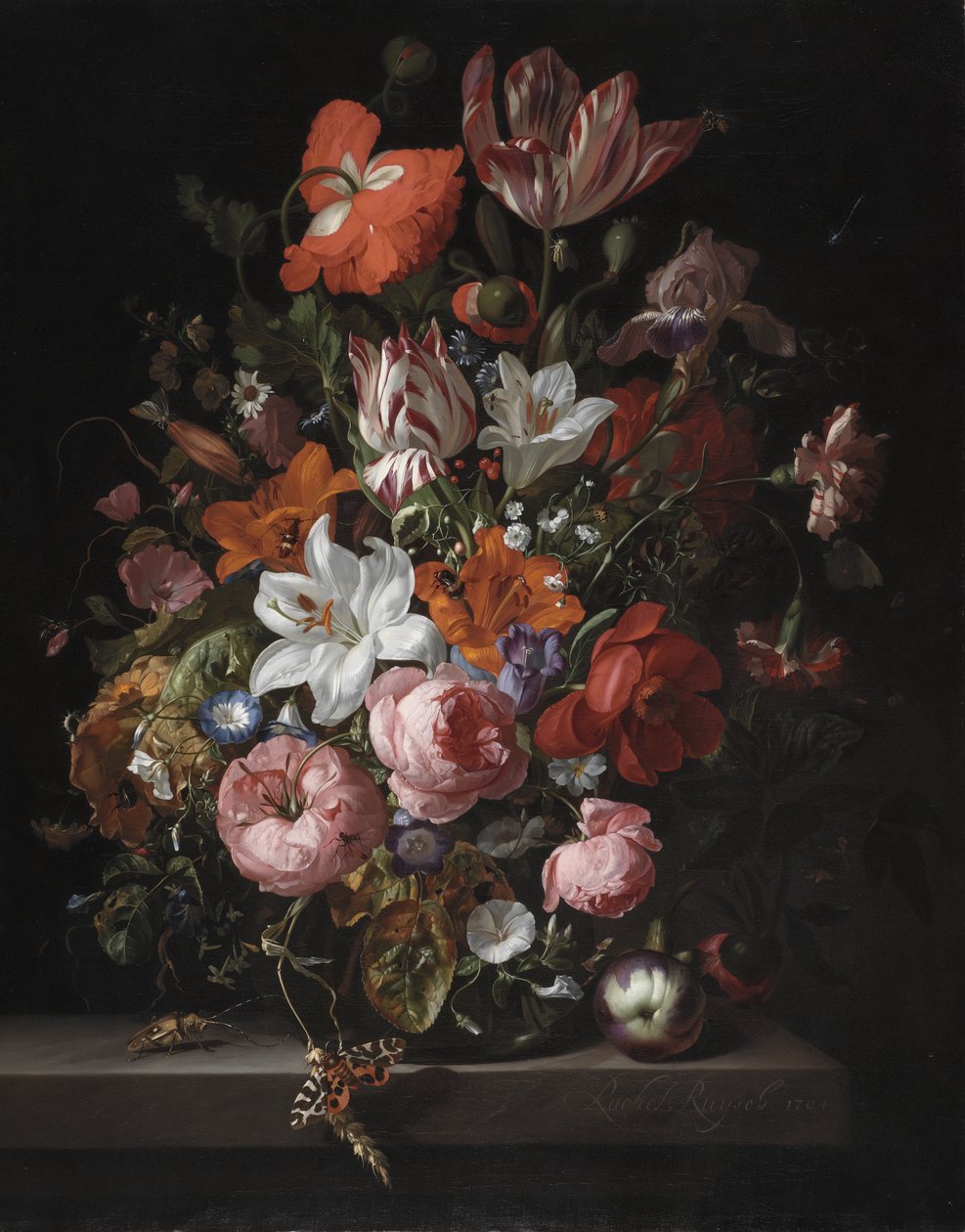 Blomster i en glasvase, 1704 af Rachel Ruysch