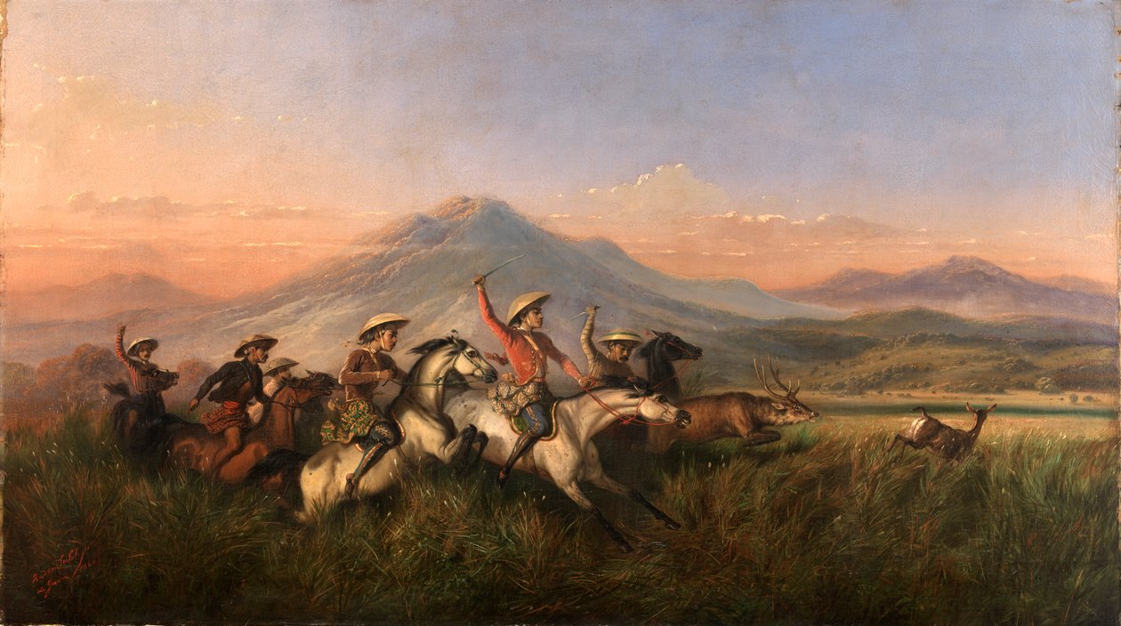 Seks ryttere jagter hjorte, 1860. af Raden Saleh