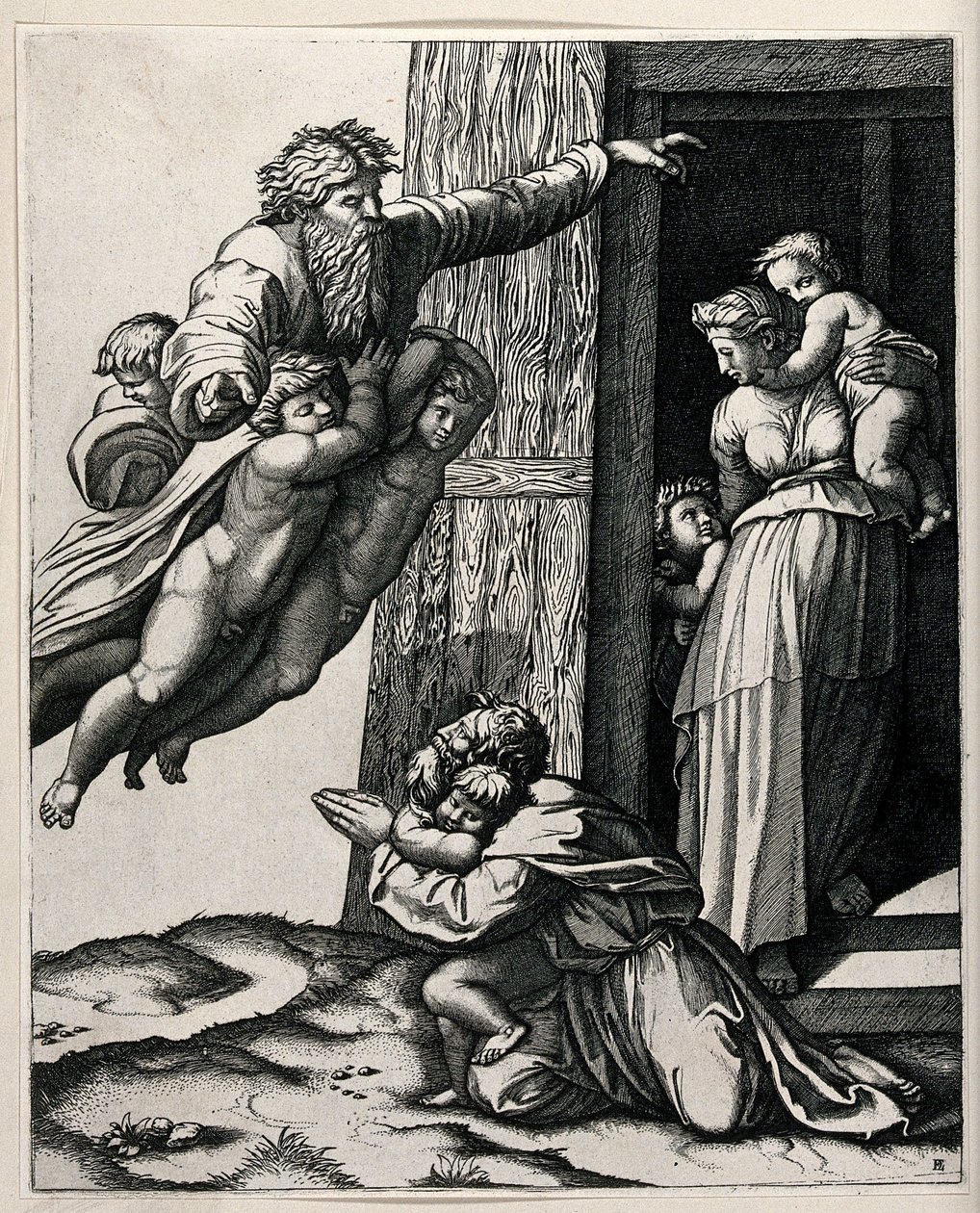 = Gud, støttet af tre engle, der viste sig for Noa af Raffaello Sanzio Raphael