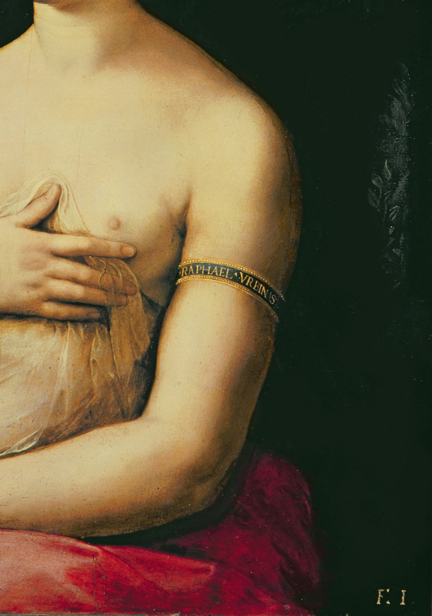 La Fornarina, ca. 1516 (panel) (detalje af 68213) af Raffaello Sanzio Raphael