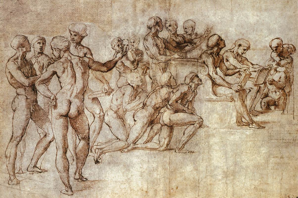 Nude Garzone Study for Disputa af Raffaello Sanzio Raphael