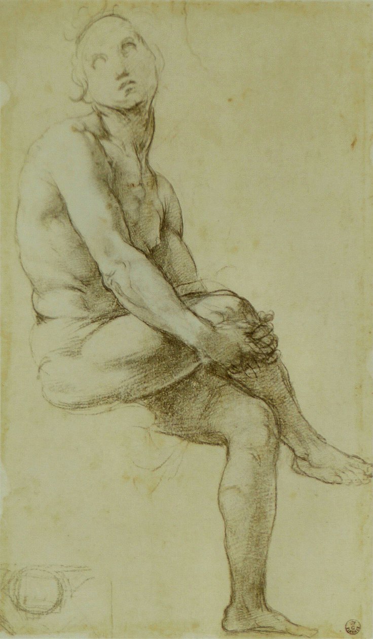 Siddende nøgen undersøgelse af Raffaello Sanzio Raphael