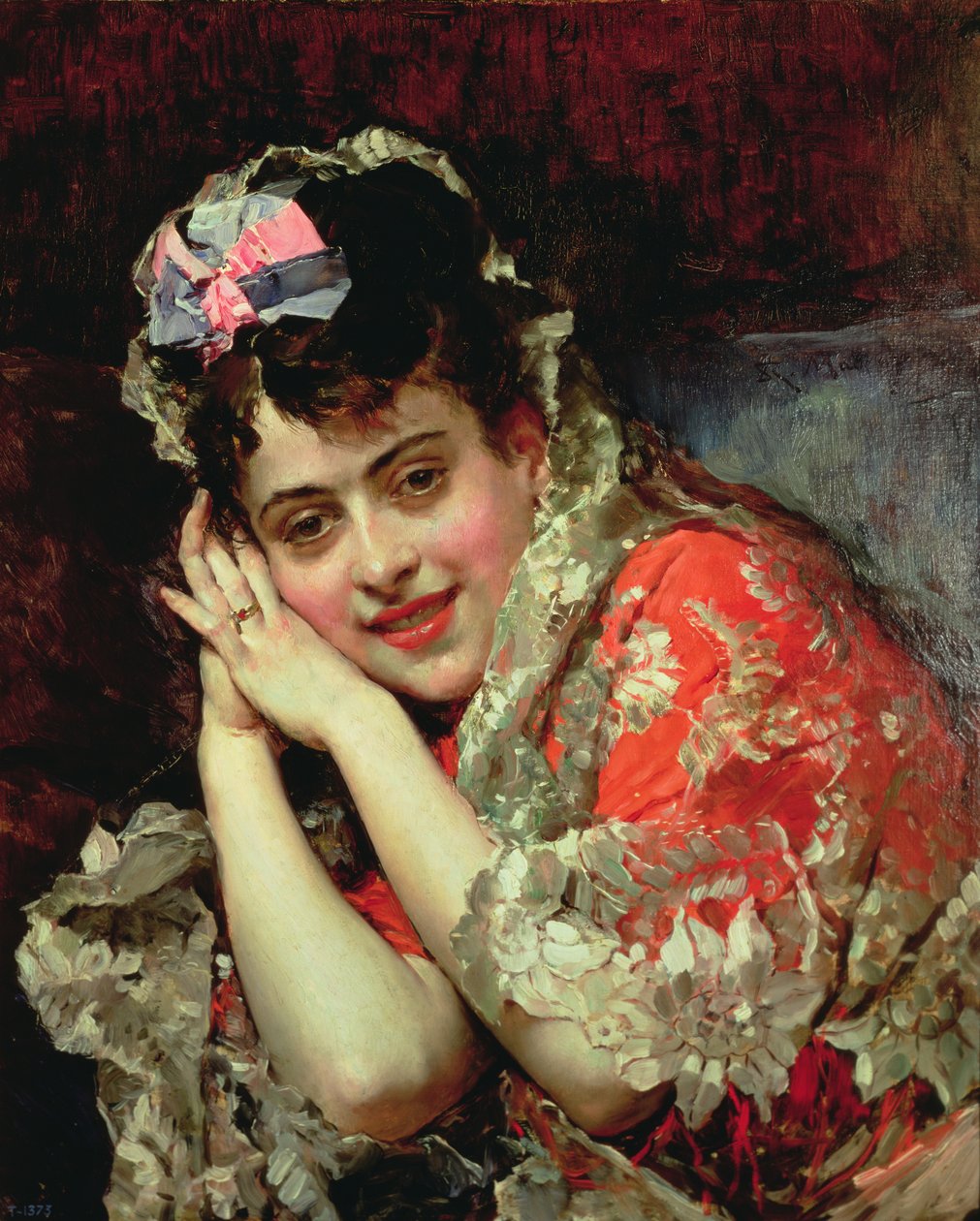 Portræt af Aline iført en Mantilla af Raimundo de Madrazo y Garreta