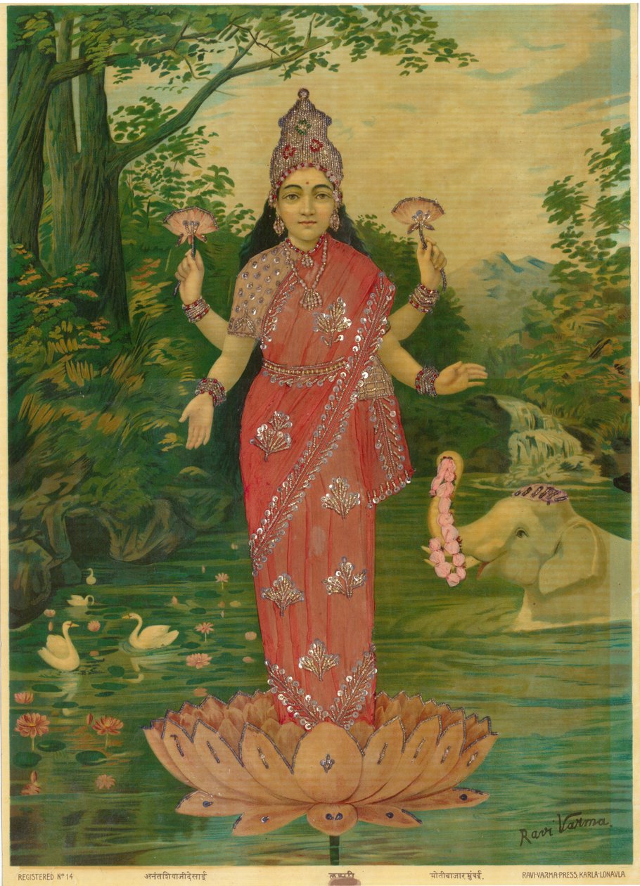 Lakshmi Embellished, af Ravi Varma Press af Raja Ravi Varma