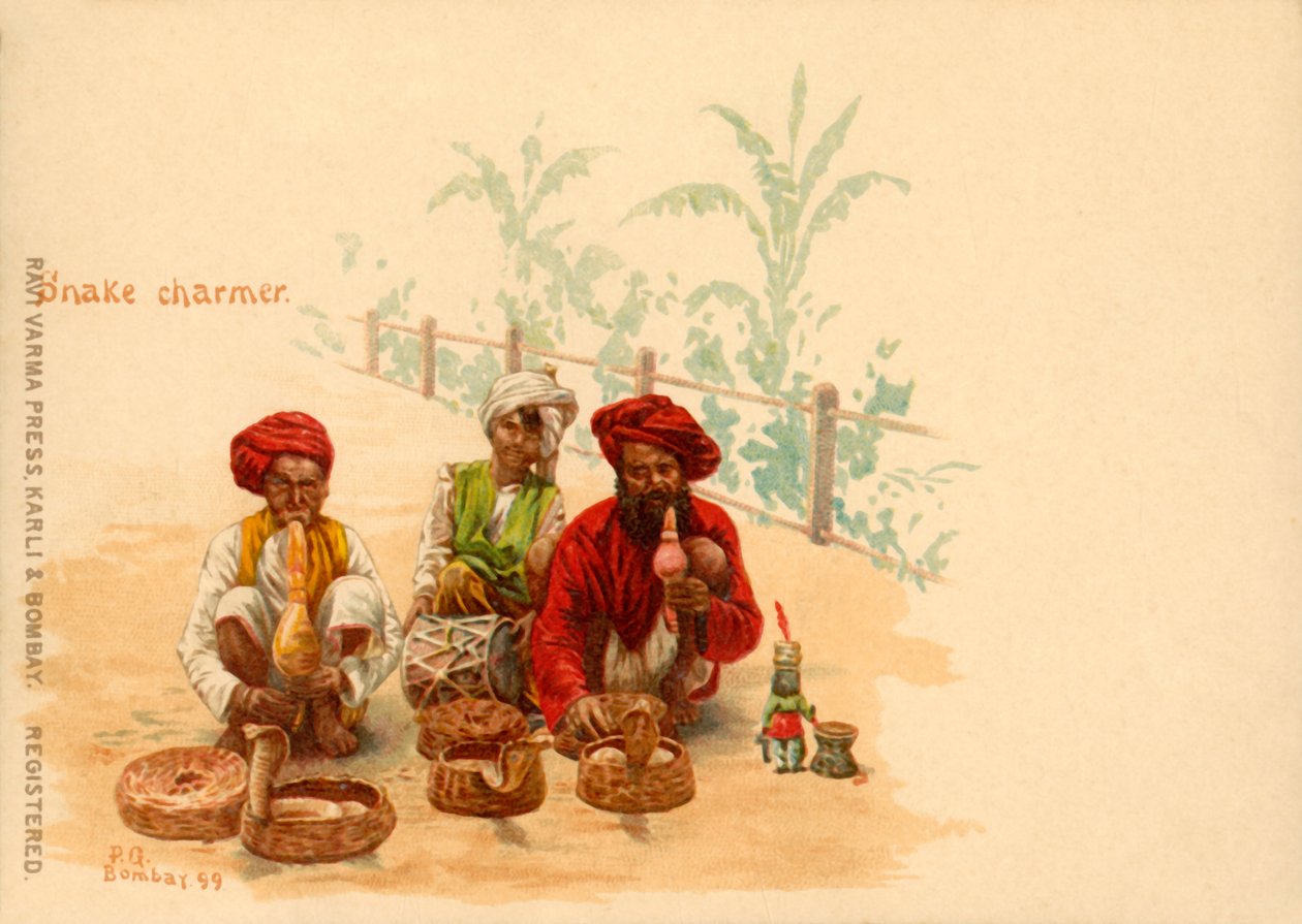 Slangetæmmer, 1899. af Raja Ravi Varma