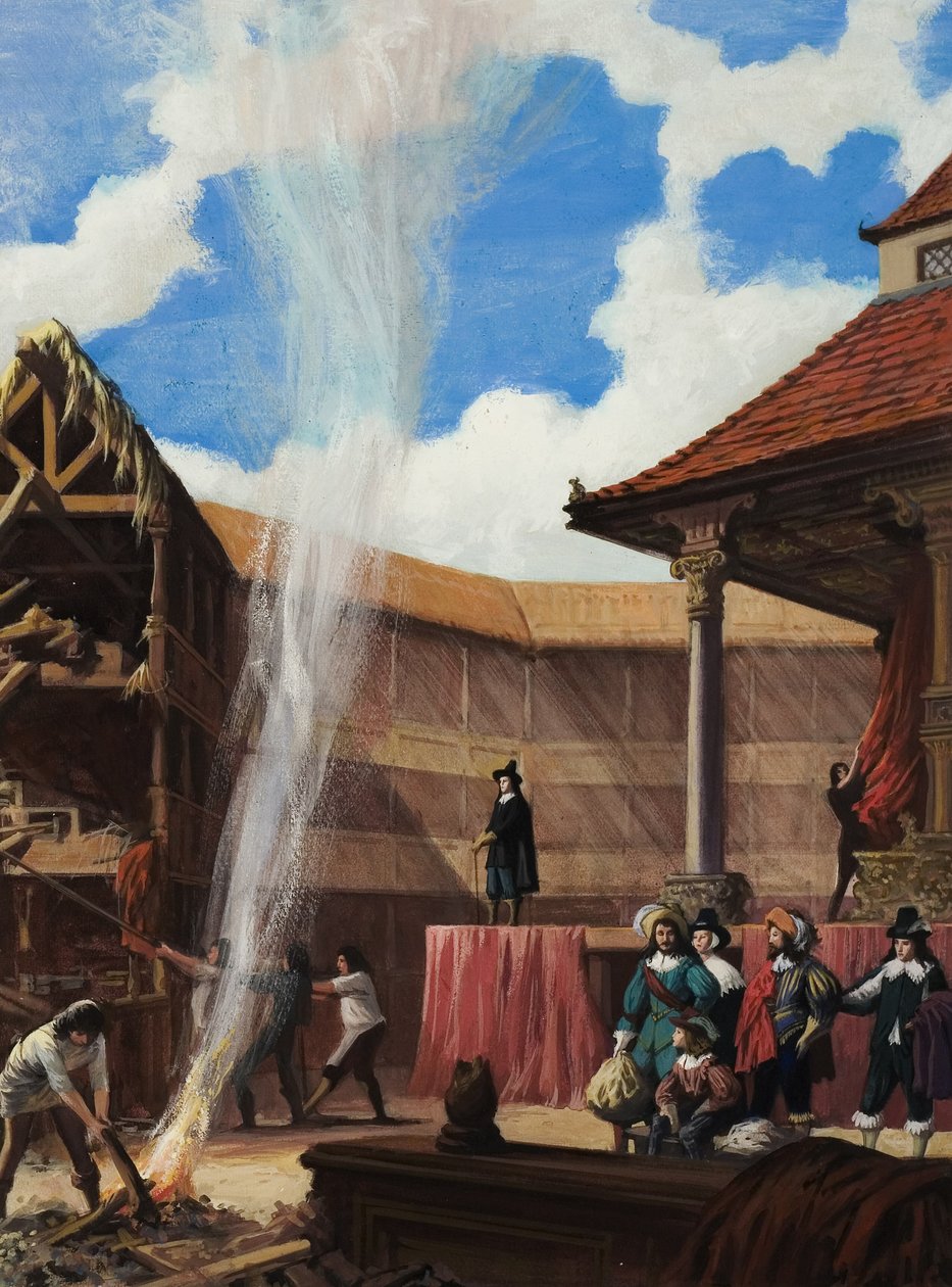 Puritanere ødelægger et teater (gouache på papir) af Ralph Bruce