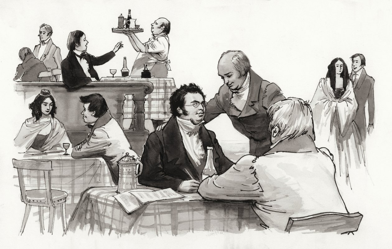 Schubert og venner (gouache på papir) af Ralph Bruce