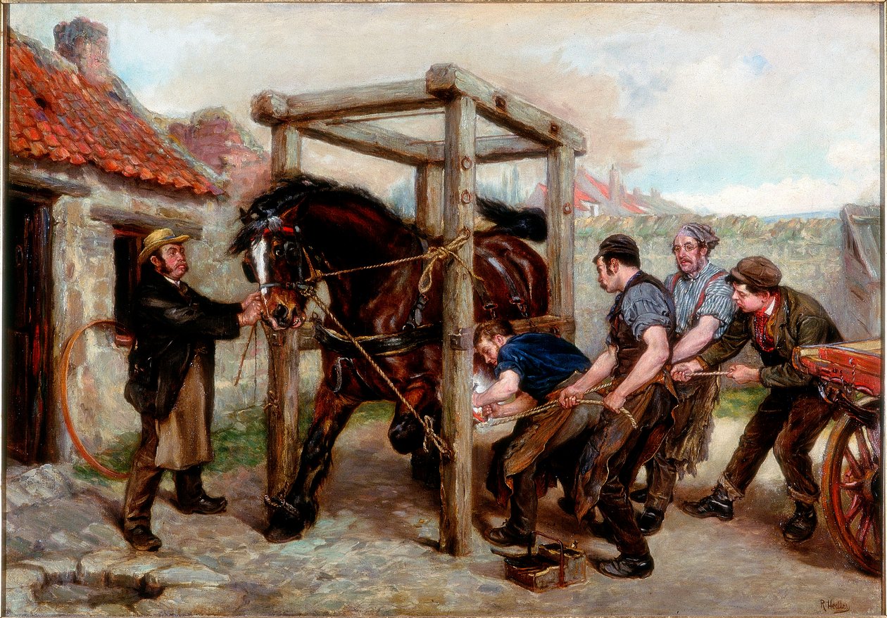 Beslåning af en bugthoppe, ca.1885-90 af Ralph Hedley
