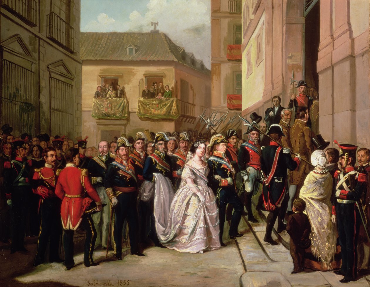 Isabella II af Spanien (1830-1904) og hendes mand Francisco de Assisi besøger Santa Maria-kirken af Ramon Soldevila Trepat