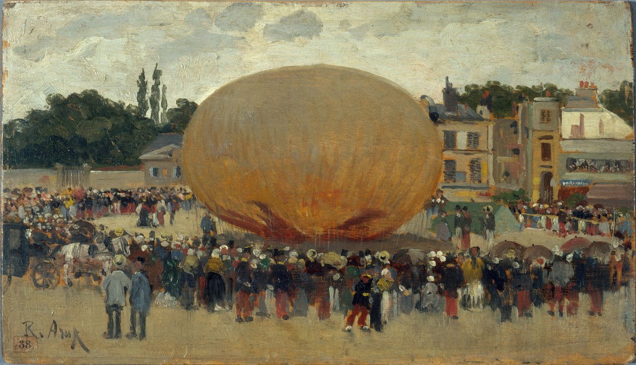 Ballonbortførelse, ca. 1880 (olie på træ) af Raoul Joseph Arus