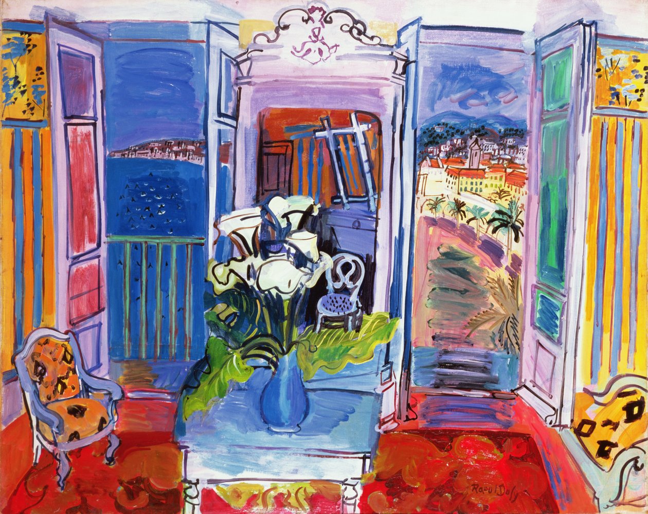 Interiør med åbne vinduer af Raoul Dufy