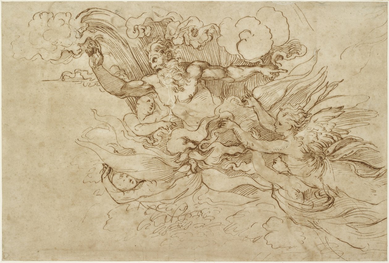 Recto: Study for God, der viser sig til Moses, WA1846.138 af Raffaello Sanzio Raphael