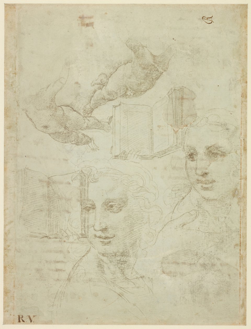 Recto: To hoveder og andre studier. Verso: Groft udkast til sonetten "Come non podde dir", WA1846.188 af Raffaello Sanzio Raphael