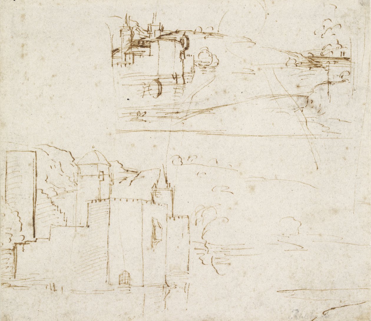 Rekto: To separate skitser af landskaber, WA1846.152b af Raffaello Sanzio Raphael