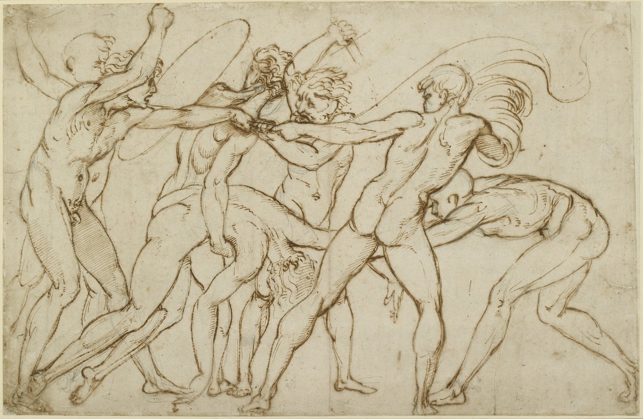 Syv nøgne krigere kæmper for en standard, WA1846.178 af Raffaello Sanzio Raphael