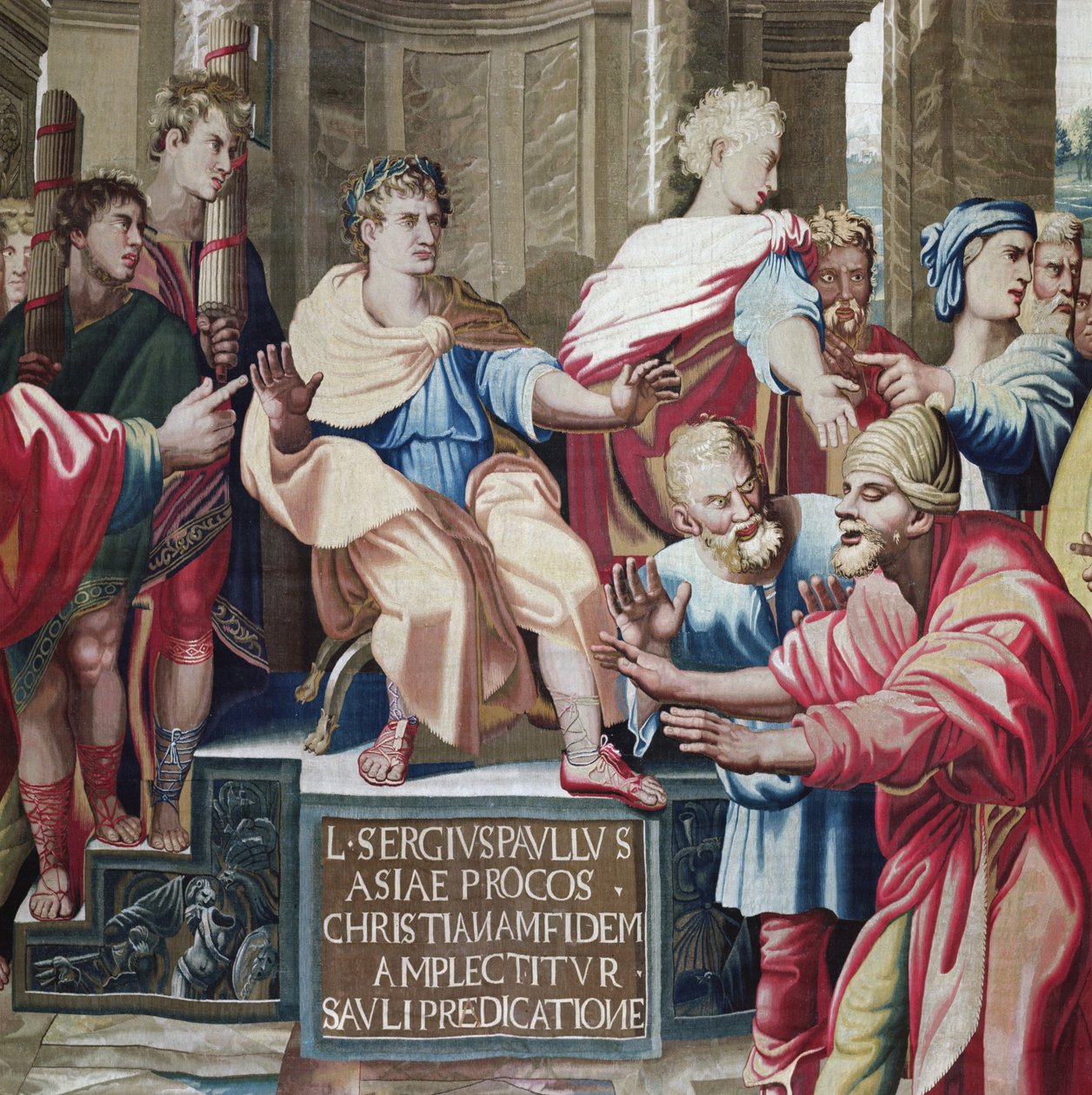 Tapetet af apostlenes Gerninger, Blindningen af Elymas detalje af Elymas troldmanden slog blind og prokonsul Sergius Paulus, vævet på Beauvais Workshop under ledelse af P af Raffaello Sanzio Raphael