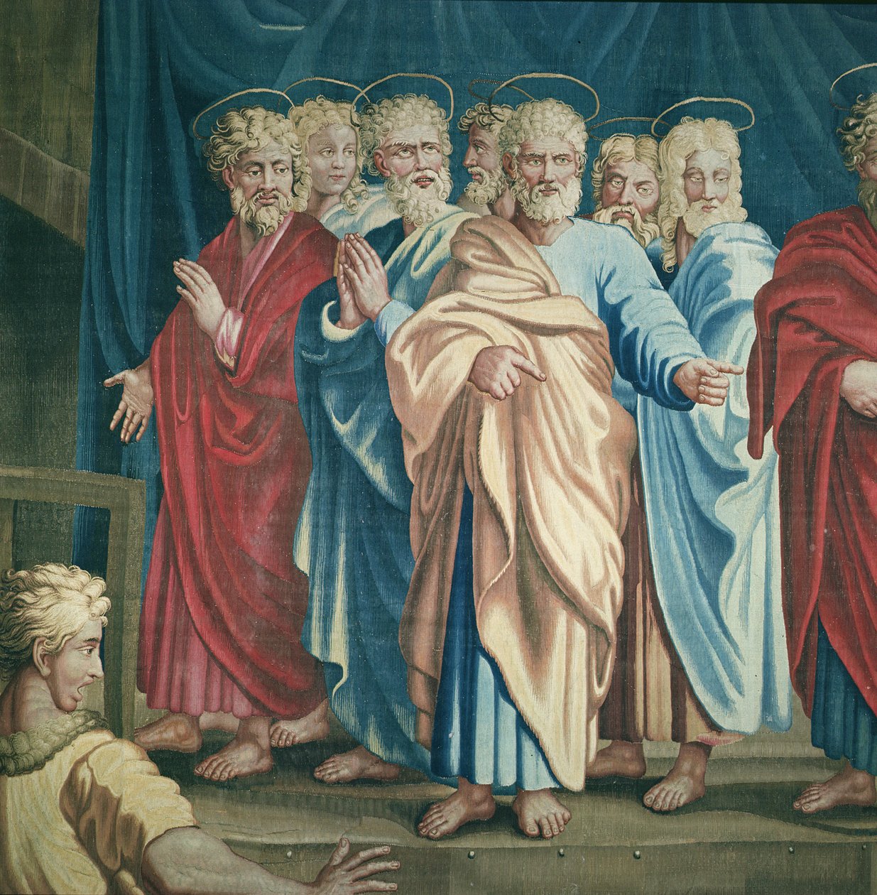 Tapetet af apostlenes Gerninger, Ananias død detalje af Sankt Paulus og apostlene, vævet på Beauvais Workshop under ledelse af Philippe Behagle 1641-1705, 1695-98 uld af Raffaello Sanzio Raphael