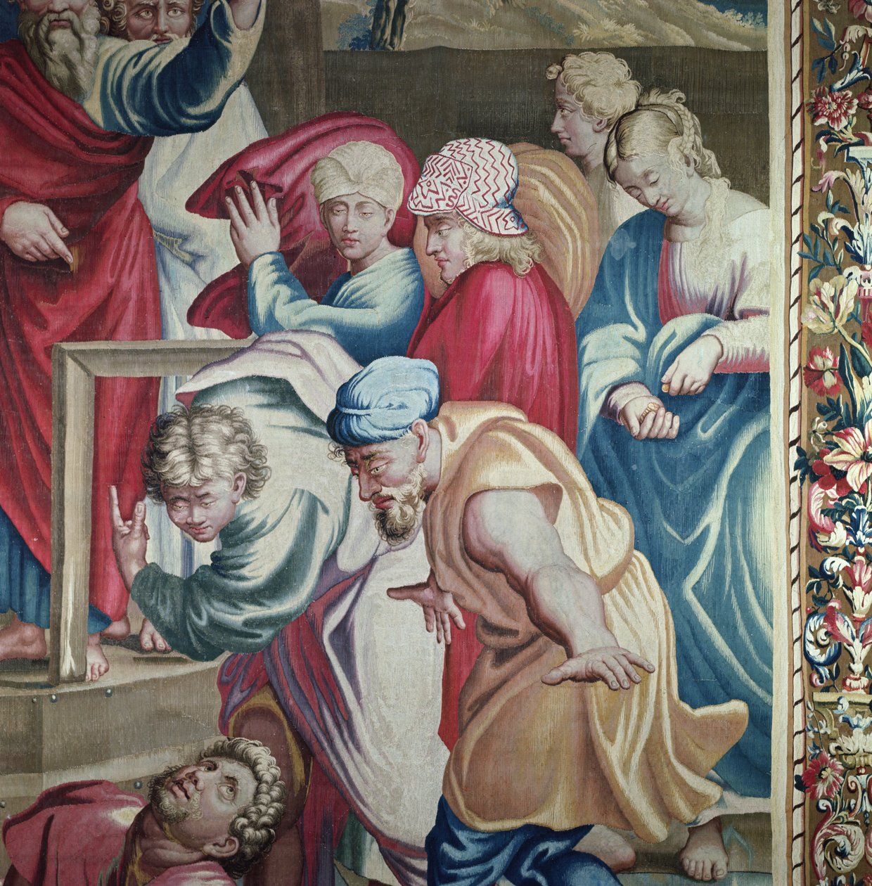 Tapetet af apostlenes Gerninger, Ananias død detalje af en gruppe tilskuere grebet af forskrækkelse, vævet på Beauvais Workshop under ledelse af Philippe Behagle 1641-1705, af Raffaello Sanzio Raphael