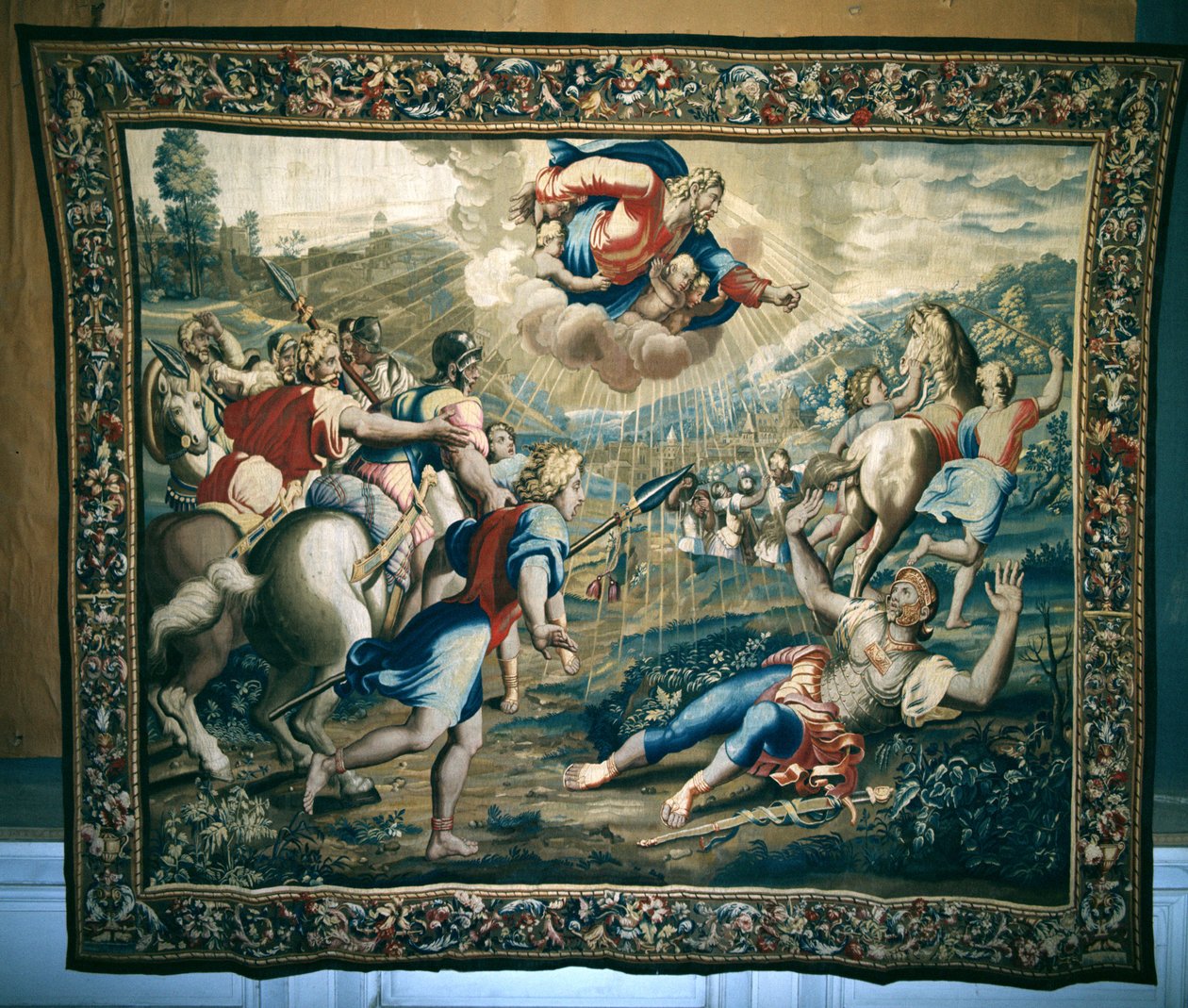 The Conversion of St. Paul, fra en serie, der skildrer Apostlenes Gerninger, vævet på Beauvais Workshop under ledelse af Philippe Behagle (1641-1705) 1695-98 (uldtapet) af Raffaello Sanzio Raphael