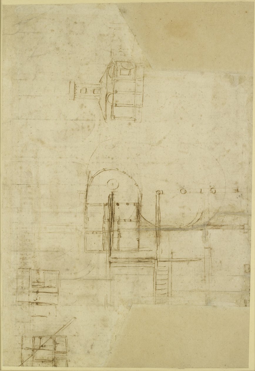 Verso: Diverse groft skitserede grundplaner, WA1846.215 af Raffaello Sanzio Raphael