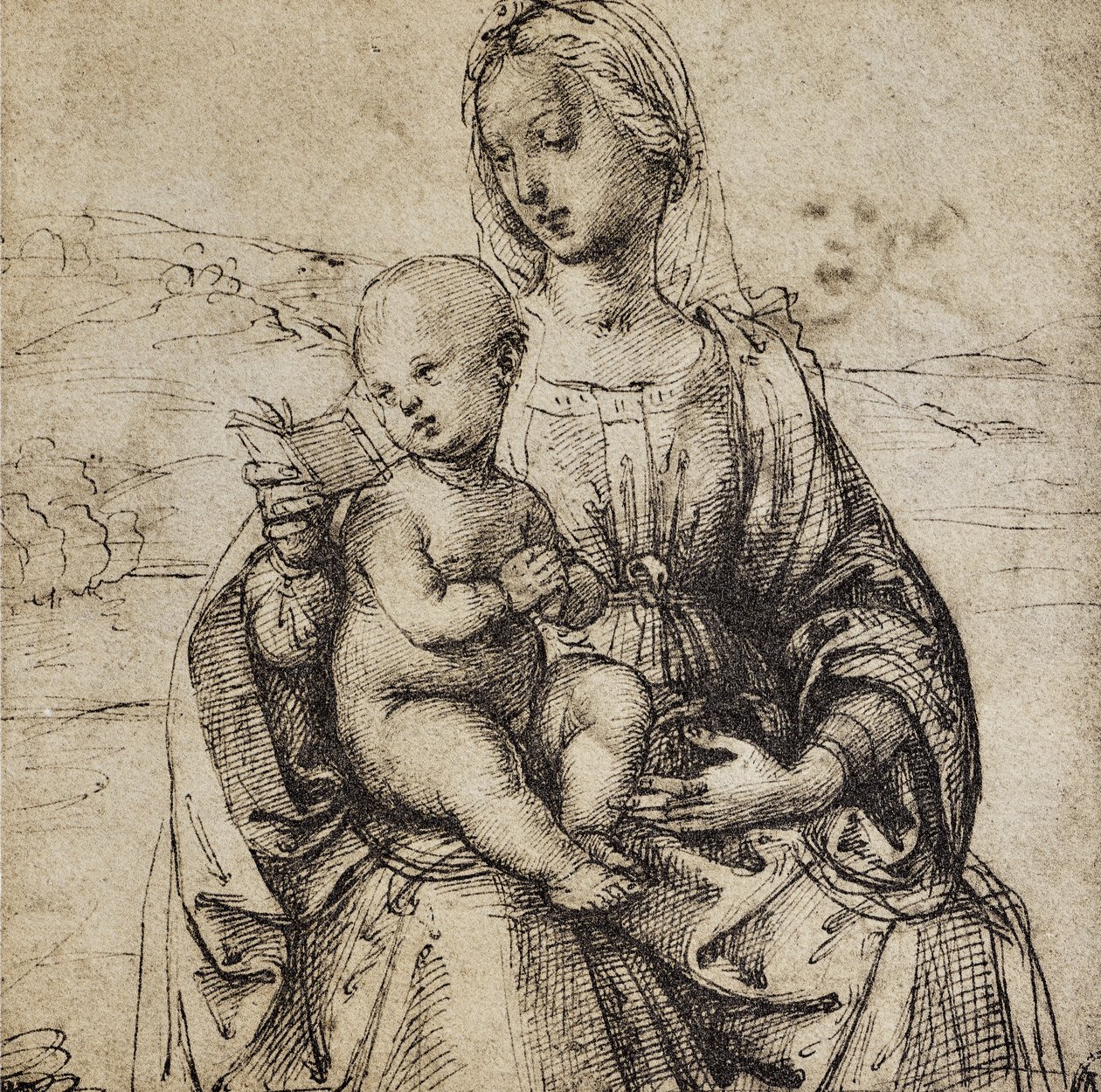 Studie for en jomfru og et barn; tegning af Raphael. Louvre, Paris af Raffaello Sanzio Raphael
