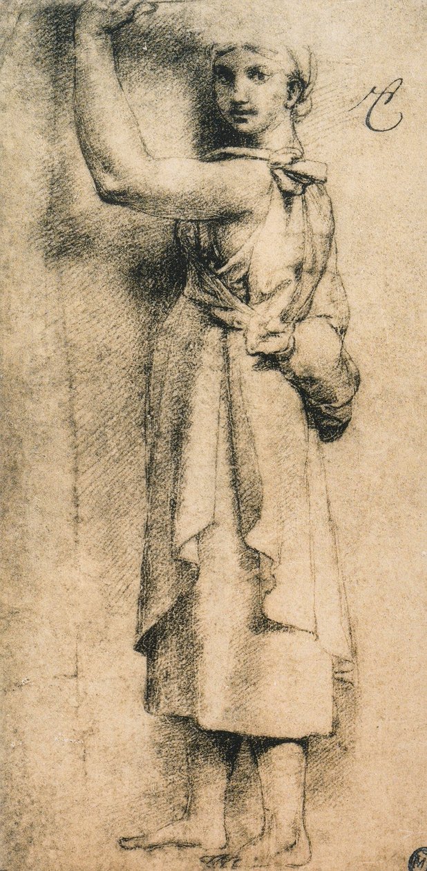 Undersøgelse for en karyatid af Camera di Eliodoro i Vatikanet; tegning af Raphael. Louvre, Paris af Raffaello Sanzio Raphael
