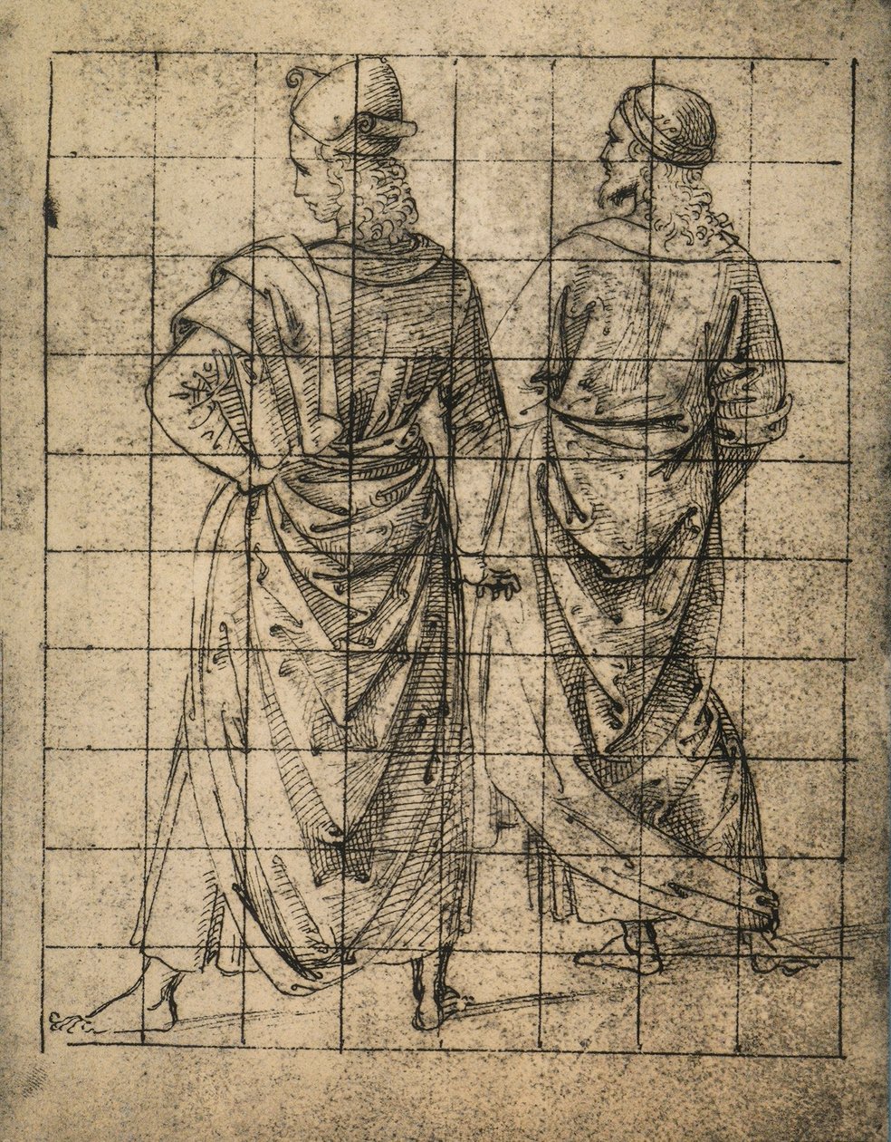 To stående mandsfigur, set bagfra; tegning af Raphael. Gallerie dell
