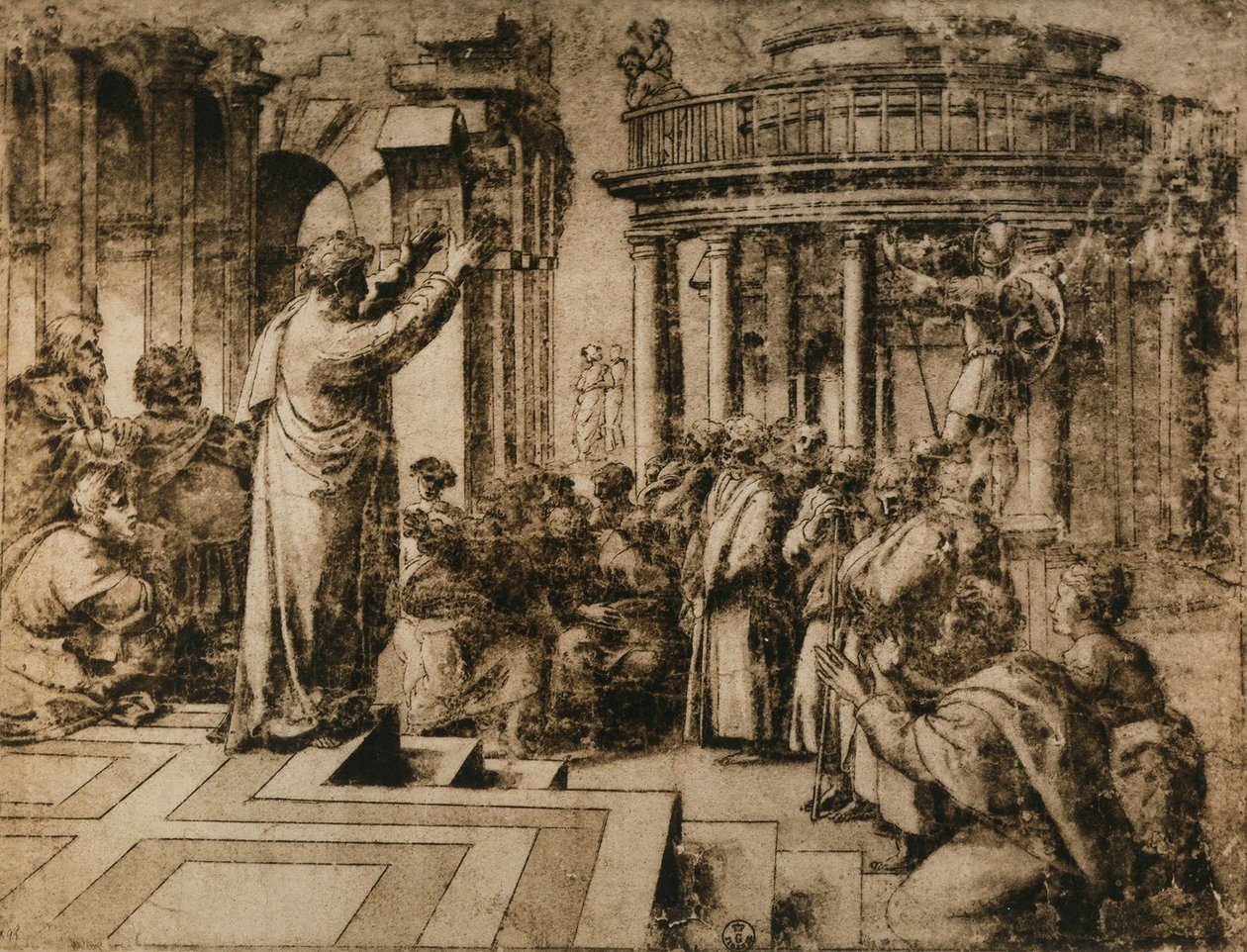 St. Paul prædiker i Athen; tegning fra Rafaels skole. Kabinet for tegninger og tryk, Uffizi, Firenze af School of Raphael