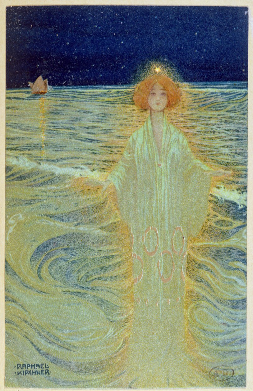 Spøgelse dukker op over havet i løbet af natten, begyndelsen af det 20. århundrede af Raphael Kirchner