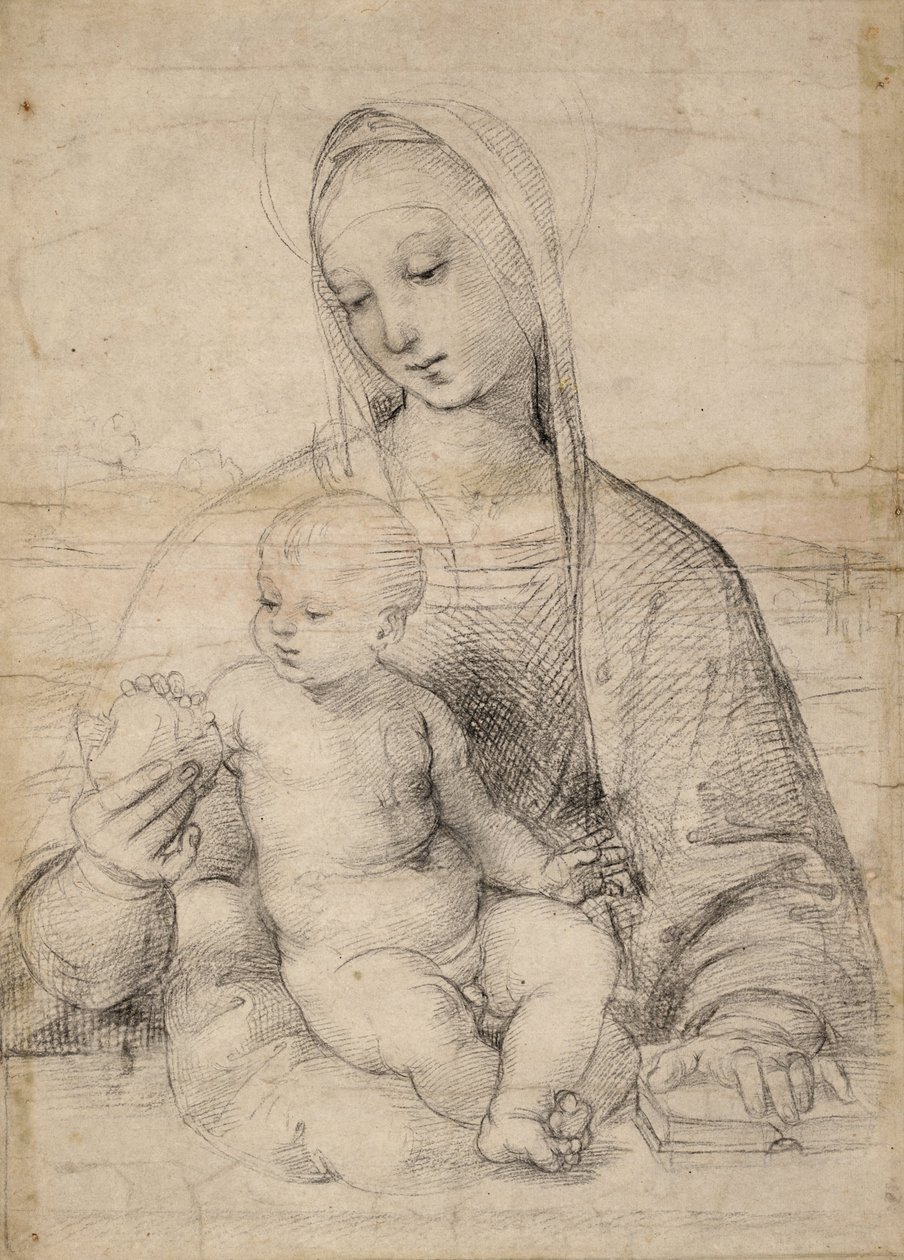 Madonna af granatæble, ca. 1504 (sort-grå kridt) af Raphael