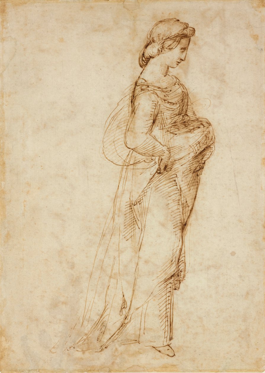 Kvindefigur, der går til højre, c1500-1520 af Raphael