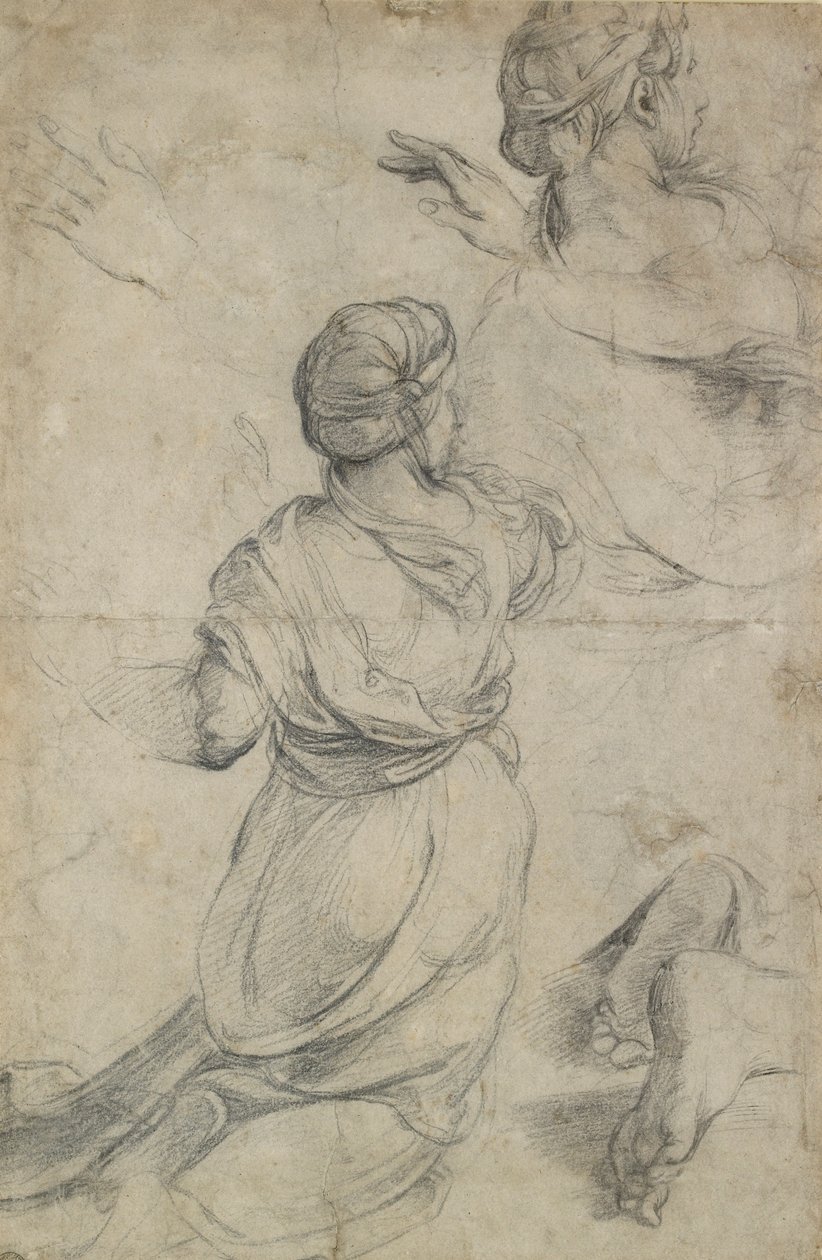 Studier for to knælende kvinder, c1500-1520 af Raphael