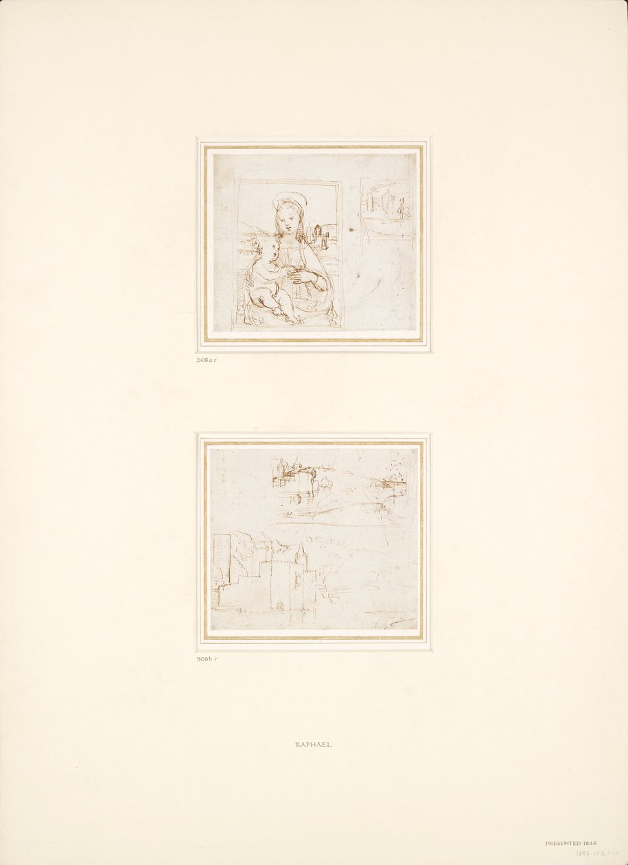 To separate skitser af landskaber, 1500-1504 af Raphael