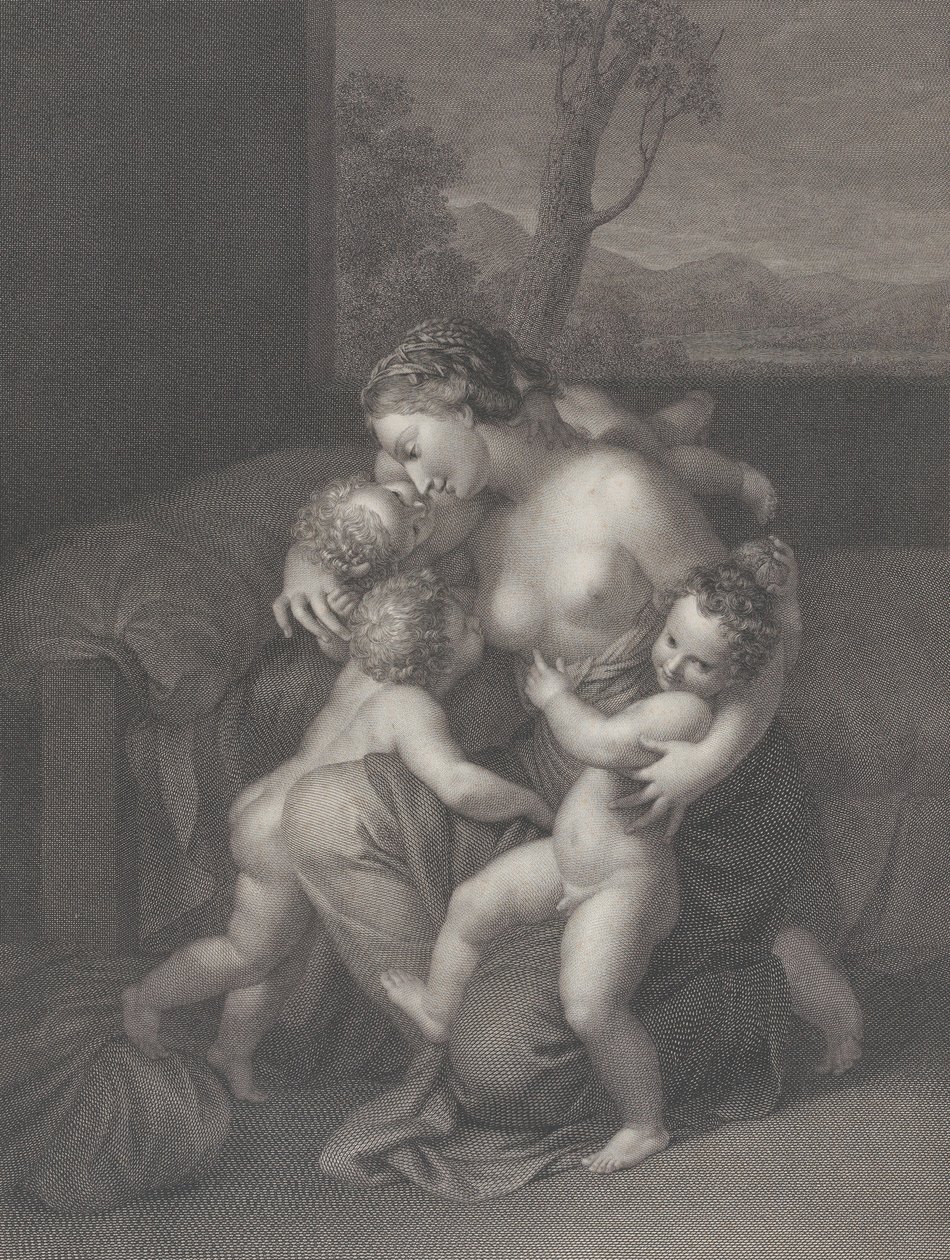 Velgørenhed med tre små børn, 1795. af Raphael Morghen