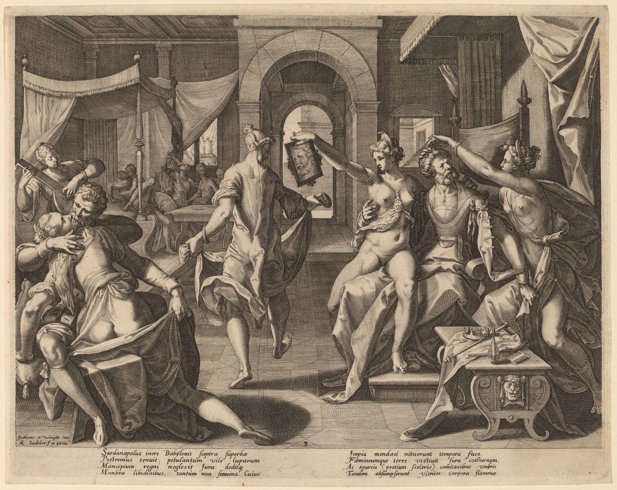 Sardanapalus blandt konkubinerne, 1589. af Raphael Sadeler