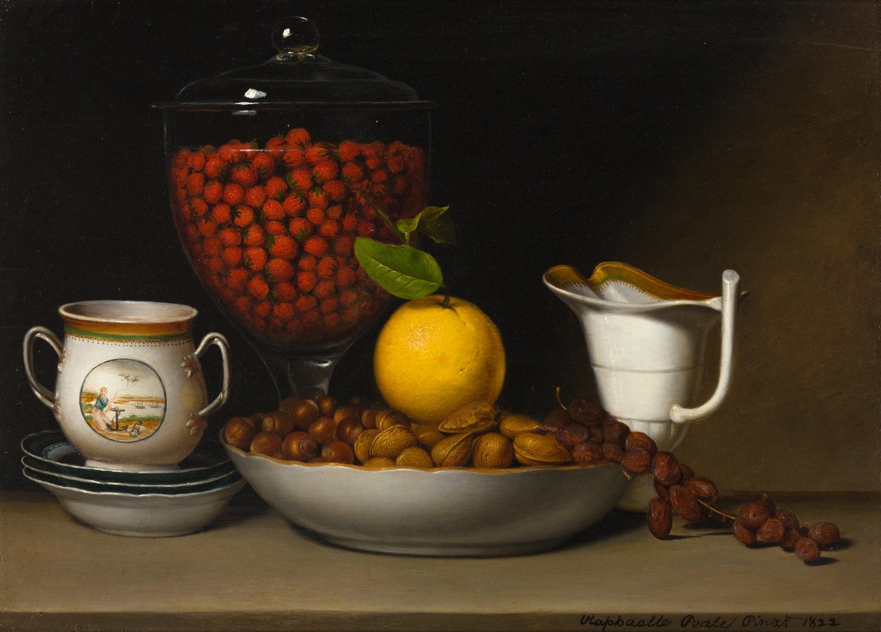 Stilleben - jordbær, nødder osv. af Raphaelle Peale