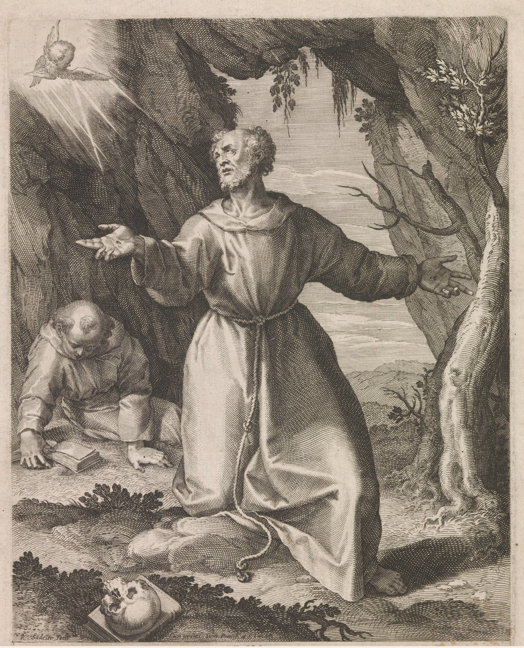Frans af Assisi modtager stigmataen af Raphaël Sadeler (I)