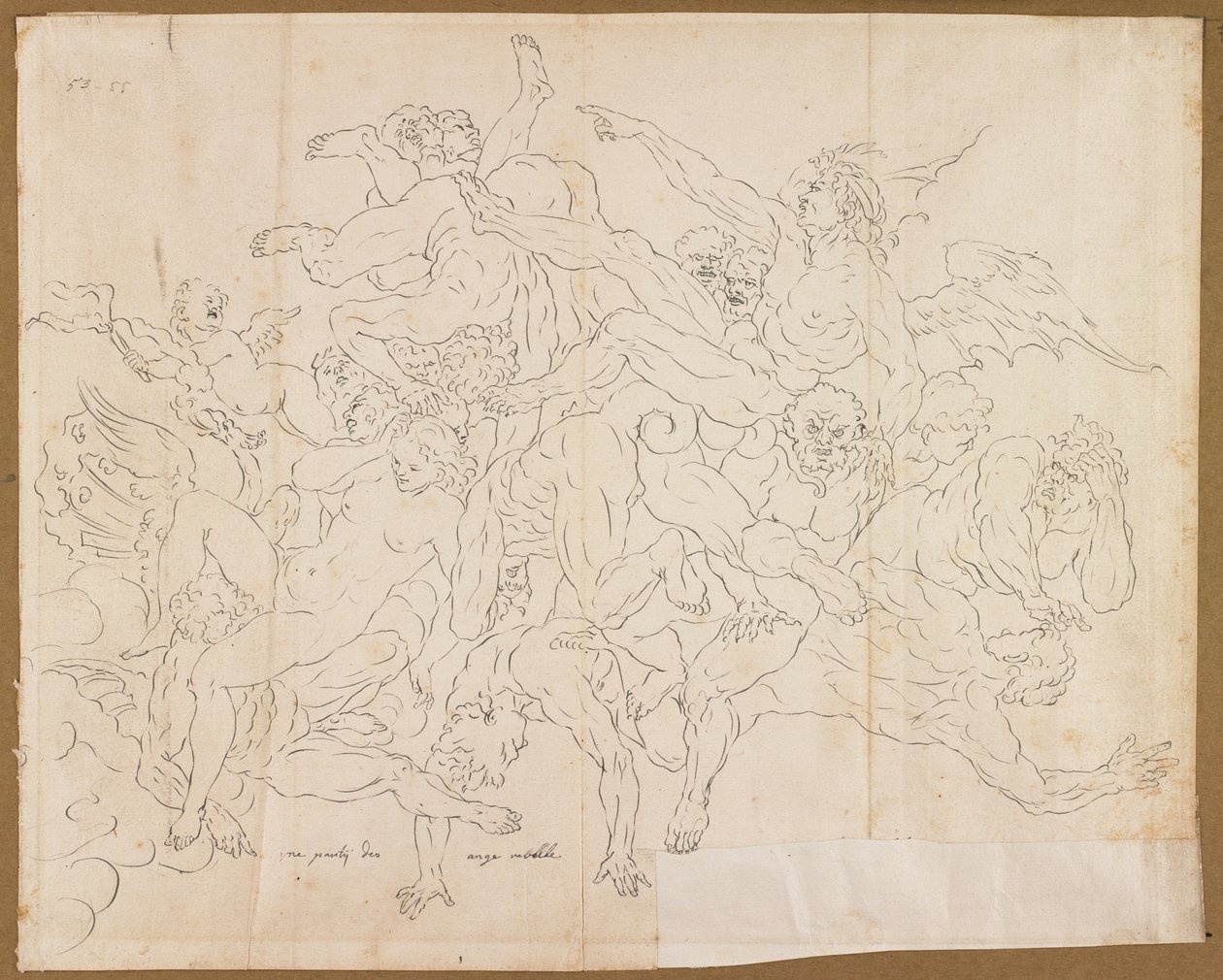Detalje af Rebel Angels fald pen & sort blæk på papir af Raymond Lafage