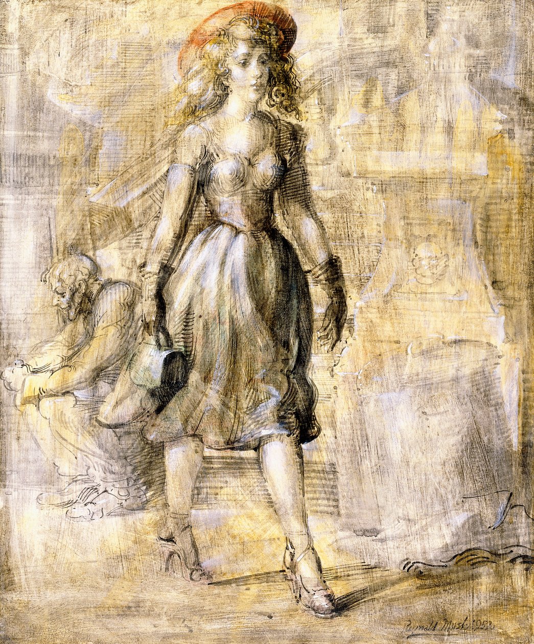 Pige går på gaden i byen af Reginald Marsh
