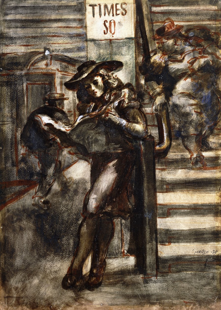 Læsning på Times Square af Reginald Marsh