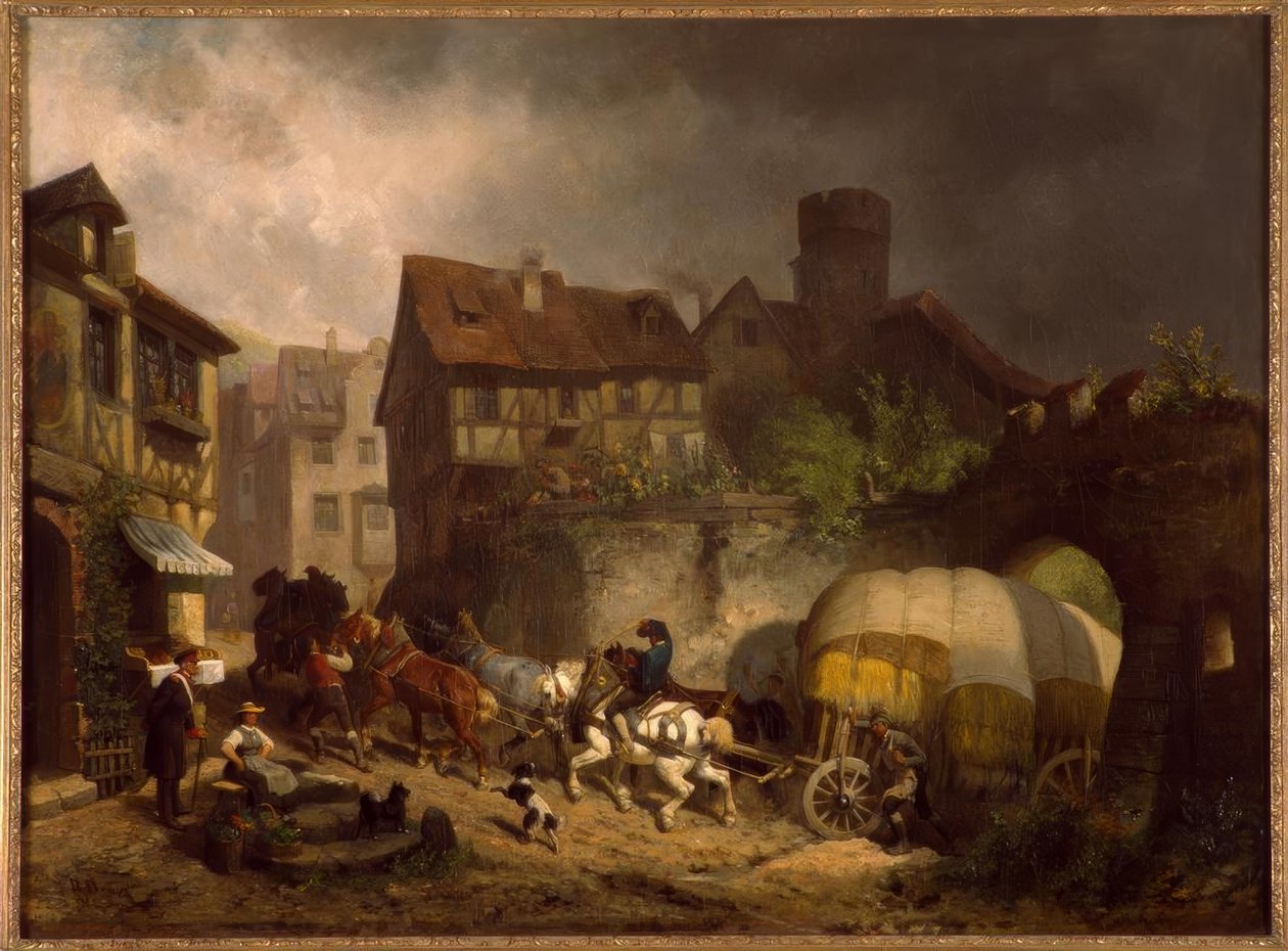 R.Braun, schwabisk landsbyscene af Reinhold Braun
