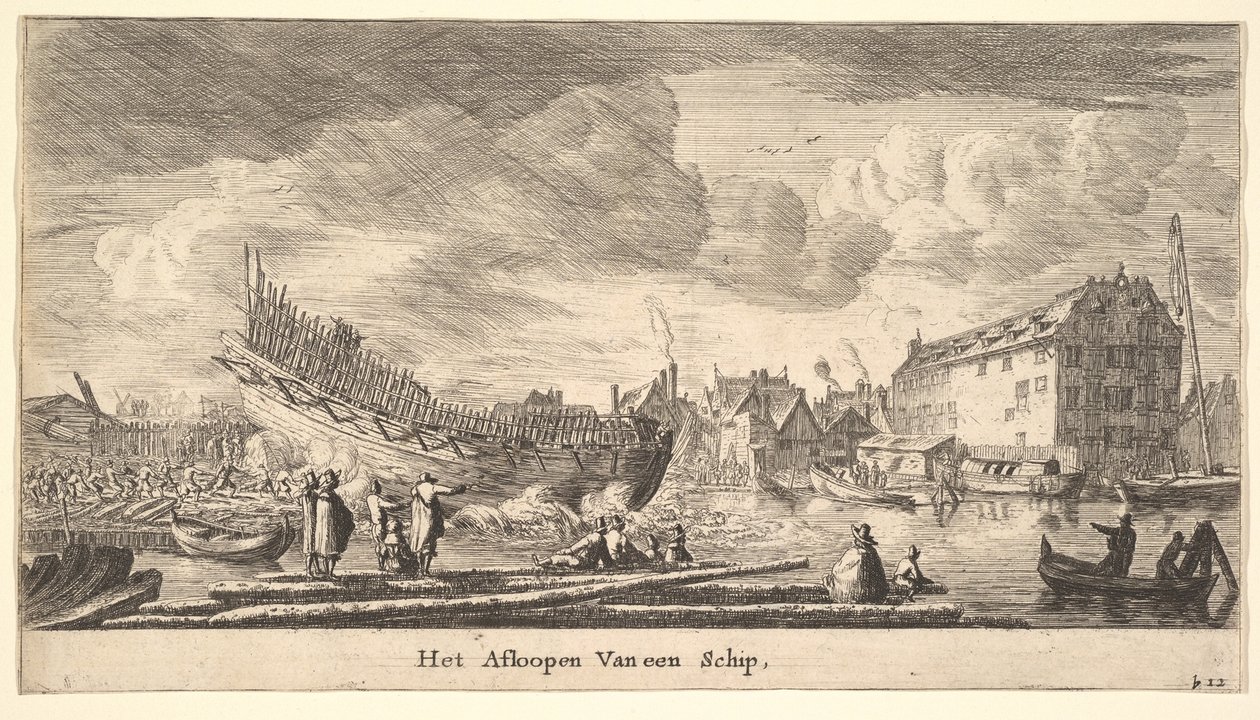 Et skibs søsætning, 1600-tallet. af Reinier Zeeman