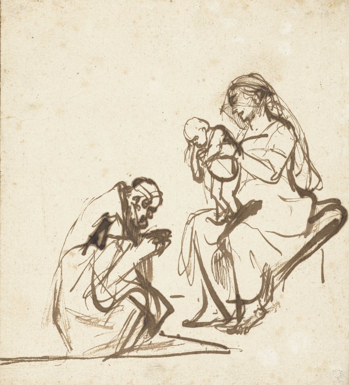 En af de tre konger, der tilbeder jomfruen og barnet, ca. 1635-40 af Rembrandt van Rijn