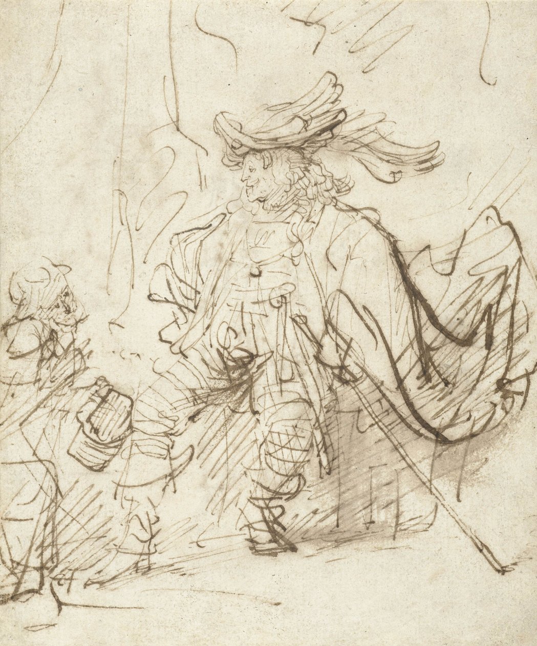 Siddende skuespiller i rollen som Capitano, ca. 1634-36 af Rembrandt van Rijn