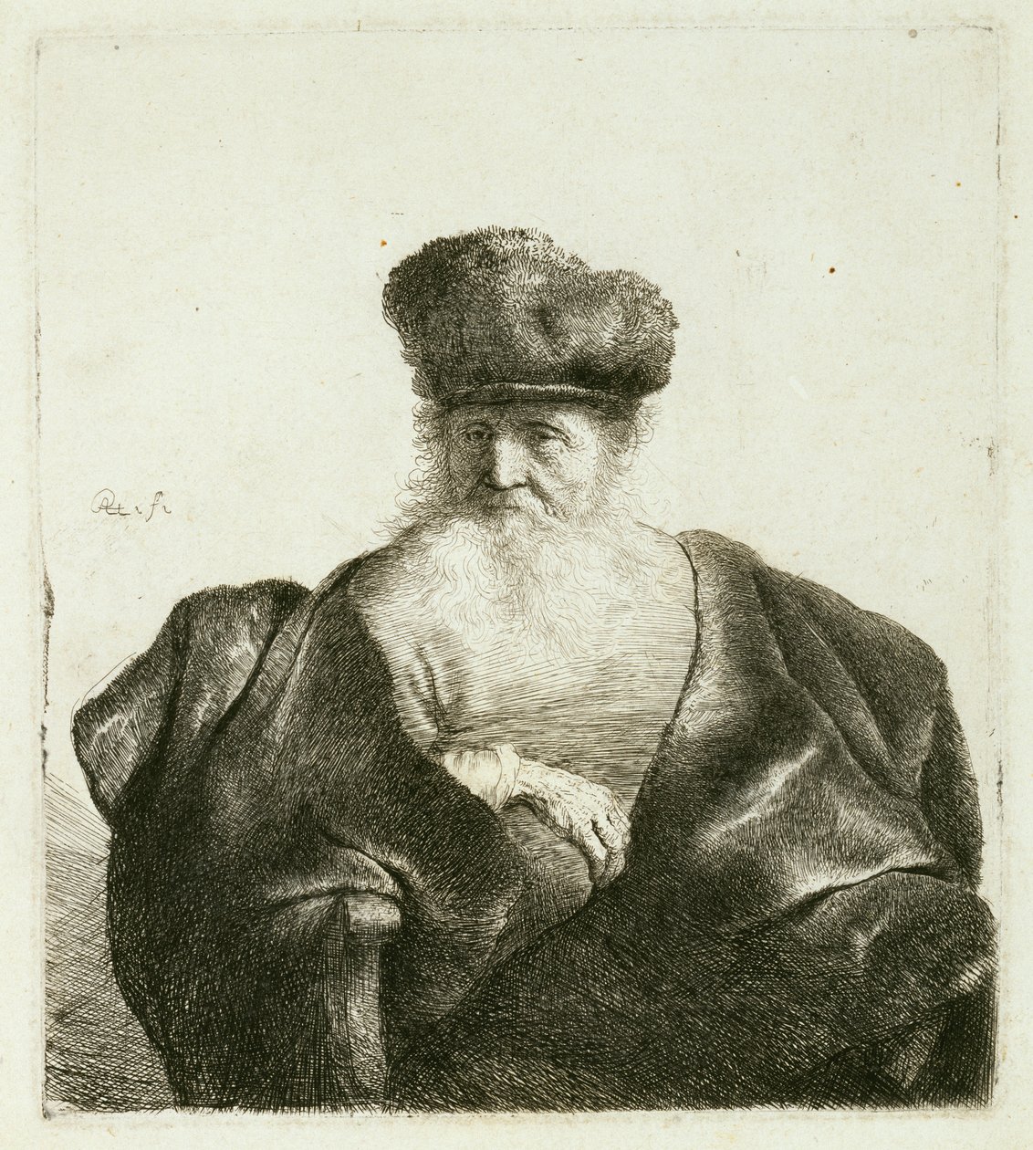En gammel mand med skæg, pelshue og fløjlskappe, ca. 1632 af Rembrandt van Rijn