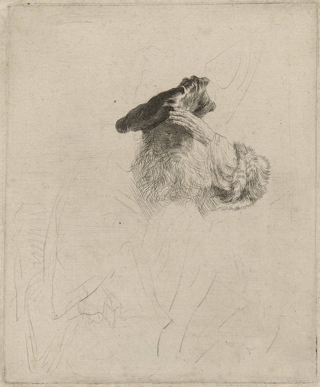 Gammel mand skygger for øjnene med sin hånd, c.1639 af Rembrandt van Rijn