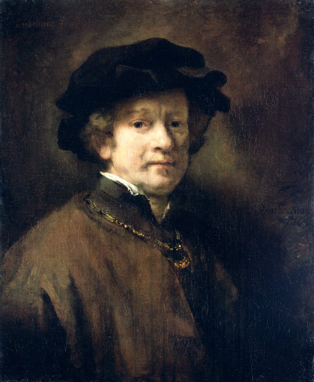 Selvportræt med kasket og guldkæde, 1654 af Rembrandt van Rijn