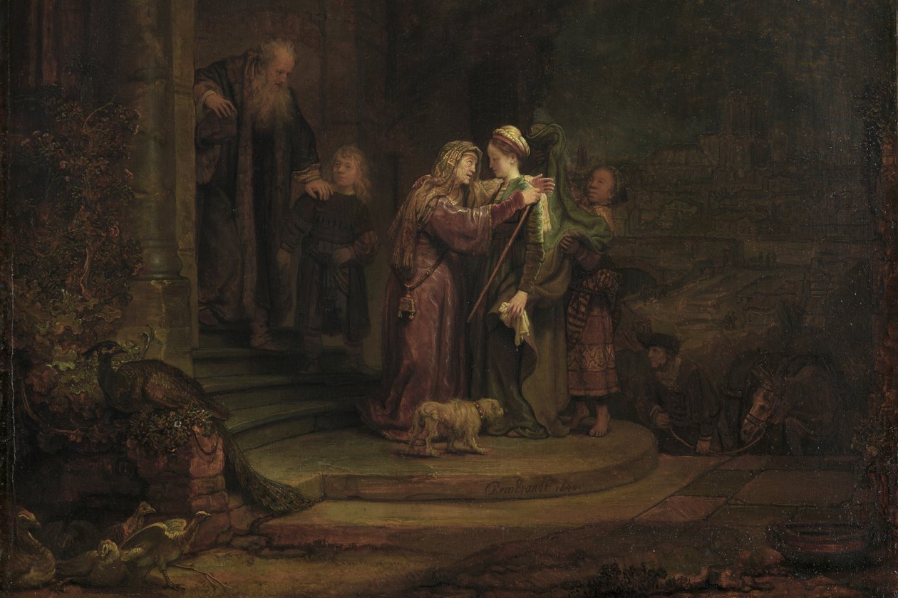 The Visitation, 1640 (olie på cedertræ) (detalje af 909142) af Rembrandt van Rijn