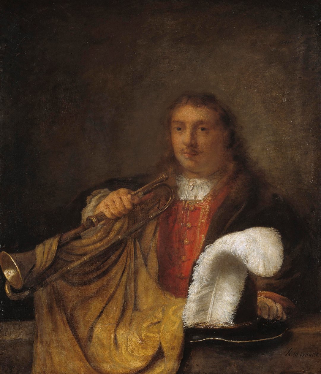 Trompetist af Rembrandt Harmensz. van Rijn style of Rembrandt Harmensz. van Rijn style of