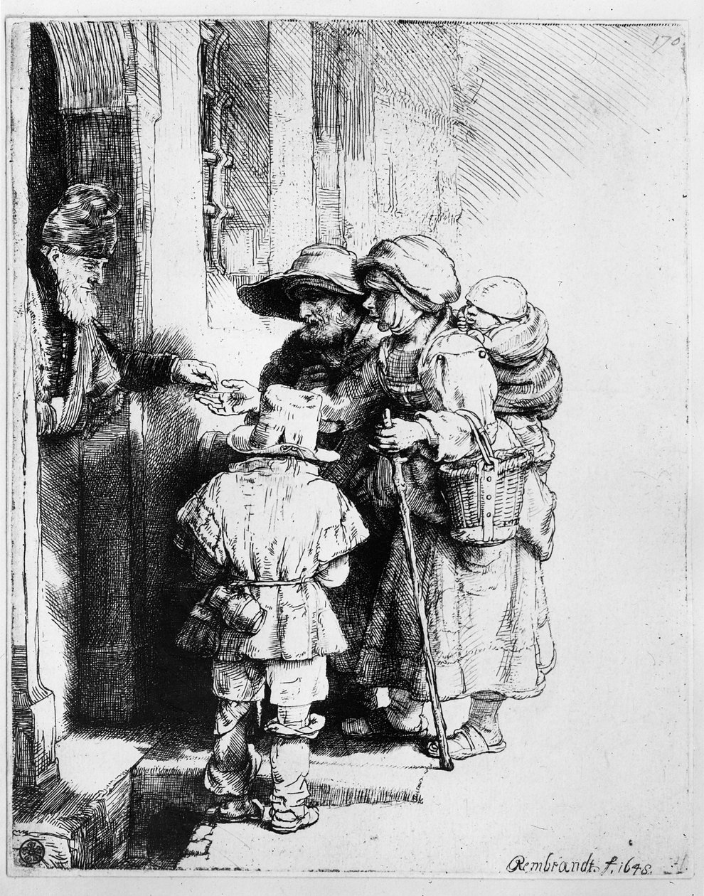 Tiggere modtager almisse, 1648 af Rembrandt van Rijn